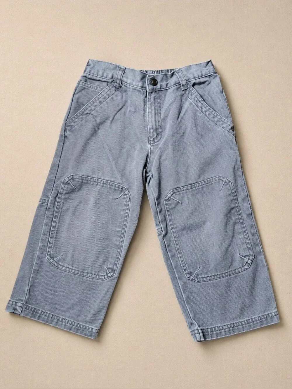 VTG 1999 Gymboree Gray Wide Leg Utility Patch Knee Pants 3-4Y Workwear Cotton